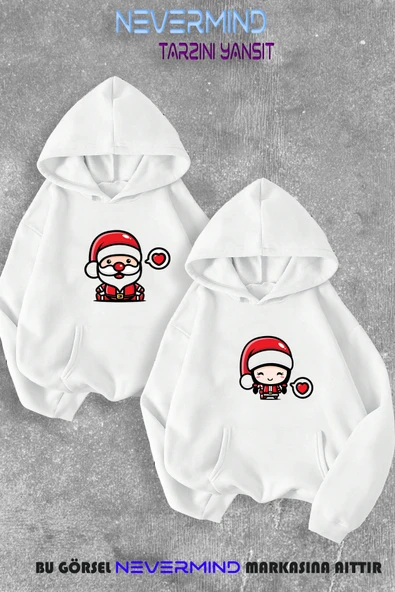 Sevgili Çift Kombin Noel Baba ve Noel Kız Yılbaşı Özel Kapüşonlu Sweatshirt 2li Set Takım ürün görseli 1
