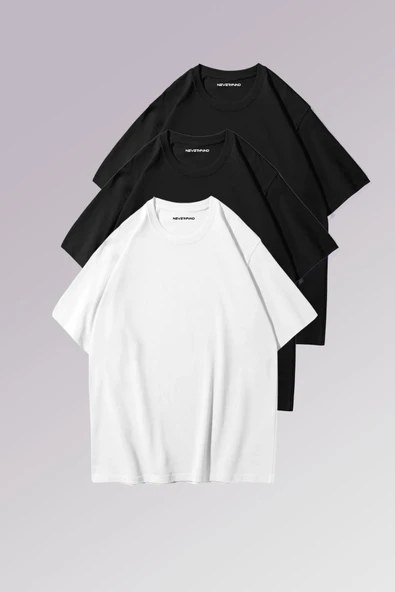 Erkek Siyah Beyaz %100 Pamuklu 3’lü T-shirt Paketi ürün görseli 1
