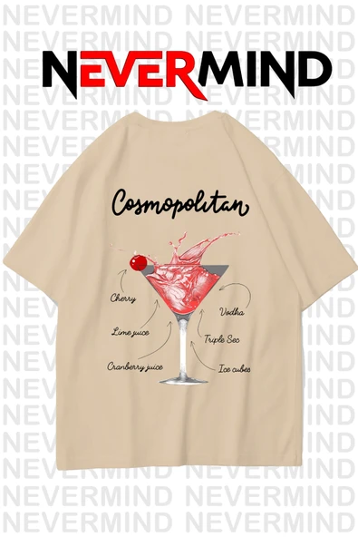 Kadın Oversize Pamuk Tişört - Cosmopolitan Kokteyl Desenli ürün görseli 1