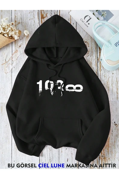 Unisex 10 Kasım 193? Baskılı Oversize Baskılı Kapşonlu Sweatshirt 3 Iplik ürün görseli 1