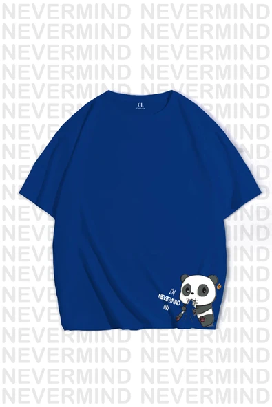 Unisex Kadın Erkek Nevermınd Panda Özel Tasarım Baskılı  Oversize Tshirt ürün görseli 1
