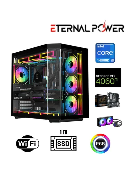 Eternal Power Intel i9 14900K RTX 4060Ti Gaming PC 16GB DDR5 1TB M.2 SSD B760M WiFi 750W ürün görseli 1
