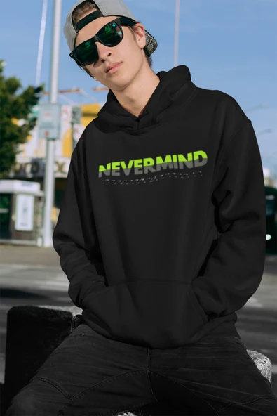Unisex Nevermind Yazı Baskılı Oversize Baskılı Kapşonlu Sweatshirt 3 Iplik ürün görseli 1