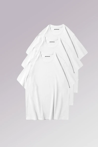 Erkek & Kadın Beyaz %100 Pamuklu 3’lü T-shirt Paketi ürün görseli 1