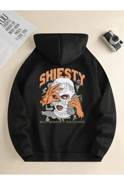 Unisex Big Money Shıesty Baskılı Oversize Baskılı Kapşonlu Sweatshirt 3 Iplik ürün görseli 1
