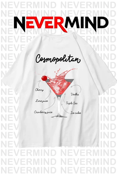 Kadın Oversize Pamuk Tişört - Cosmopolitan Kokteyl Desenli ürün görseli 1