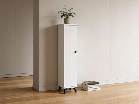 Dienni Simple Çok Amaçlı Dolap 4 Raflı Tek Kapaklı 30x30x176 BEYAZ ürün görseli 1
