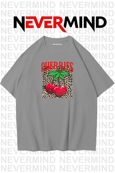 Unisex Cherries Baskılı Oversize Tshirt ürün görseli 1