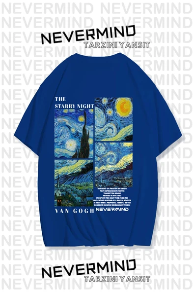 Nevermind Unisex Van Gogh Baskılı Oversize Tshirt - Resim 9