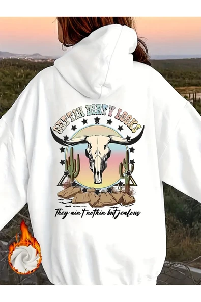 Unisex Dirty Looks Baskılı Oversize Baskılı Kapşonlu Sweatshirt 3 Iplik ürün görseli 1