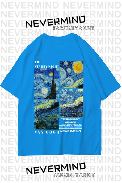 Nevermind Unisex Van Gogh Baskılı Oversize Tshirt - Resim 5