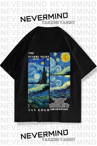 Nevermind Unisex Van Gogh Baskılı Oversize Tshirt - Resim 7