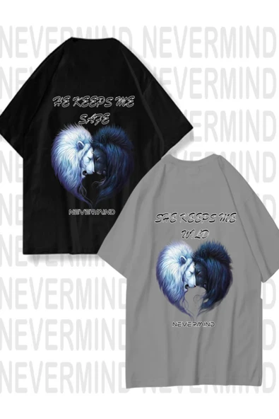 He Keeps Me Safe / She Keeps Me Wild – Unisex Çift Tişörtü 2'li ürün görseli 1