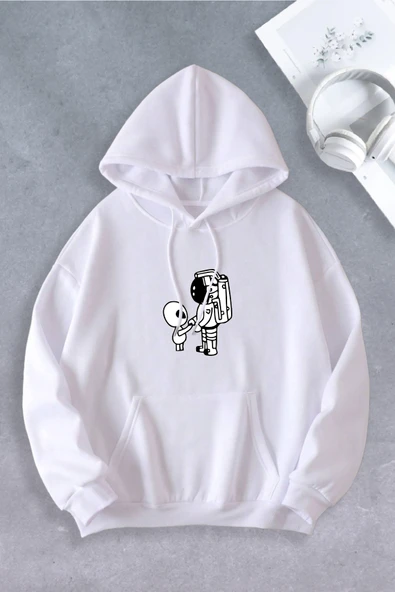 Unisex Kadın Erkek Uzaylı Astronot Baskılı Oversize Sweatshirt 2 İPLİK ürün görseli 1