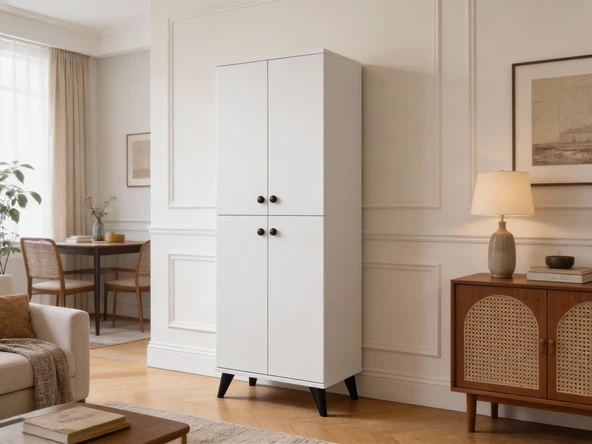 Dienni Simple Çok Amaçlı Dolap 5 Raflı 4 Kapaklı 60x44x176 BEYAZ ürün görseli 1