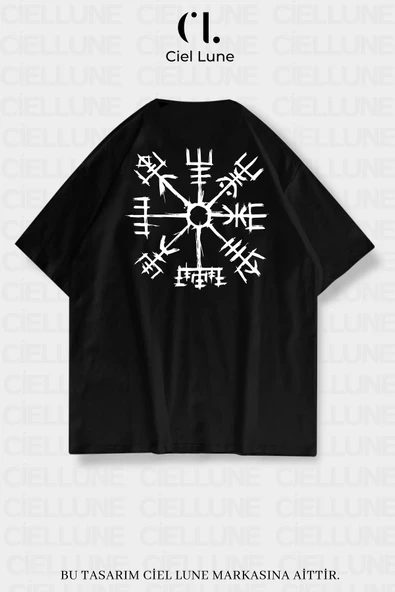 Unisex Kadın Erkek Viking Pusula Vegvisir Baskılı Özel Tasarım Oversize T-shirt ürün görseli 1
