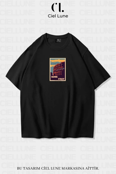 Unisex Kadın Erkek Rome İtaly  Baskılı Özel Tasarım Oversize T-shirt ürün görseli 1