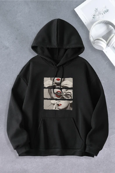 Nevermind Unisex Kadın Erkek Sigara Dudak Modeli Oversize Sweatshirt 2 İPLİK ürün görseli 1