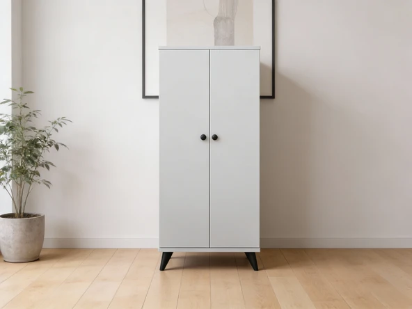 Dienni Simple Çok Amaçlı Dolap 5 Raflı 2 Kapaklı 60x30x176 BEYAZ ürün görseli 1