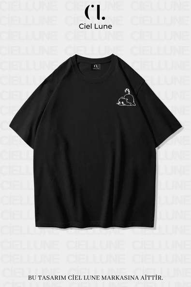 Unisex Kadın Erkek Minimalist Cat Baskılı Özel Tasarım Oversize T-shirt ürün görseli 1