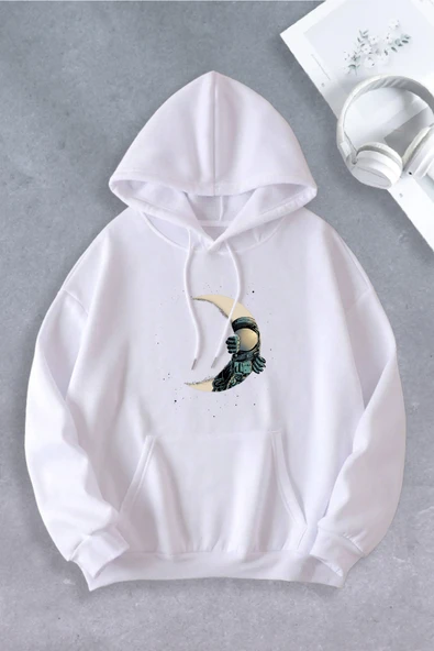 Nevermind Unisex Kadın Erkek Ay Astronot Modeli Oversize Sweatshirt 2İPLİK ürün görseli 1