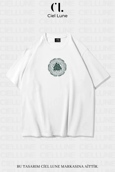 Unisex Kadın Erkek Valknut and Vegvisir Baskılı Özel Tasarım Oversize T-shirt ürün görseli 1