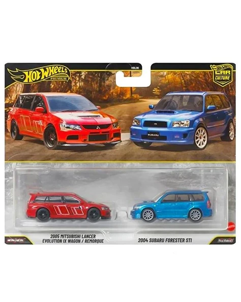 Hot Wheels Premium 2005 Mitsubishi Lancer Evolution IX Wagon ve 2004 Subaru Forester STI 2li Set JHW46 ürün görseli 1