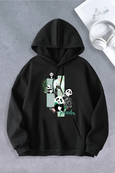 Unisex Kadın Erkek Panda Baskılı Oversize Sweatshirt ürün görseli 1