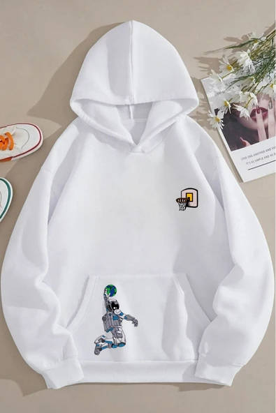Nevermind Unisex Astronot Basketbolcu Baskılı İpli Kapüşonlu ürün görseli 1