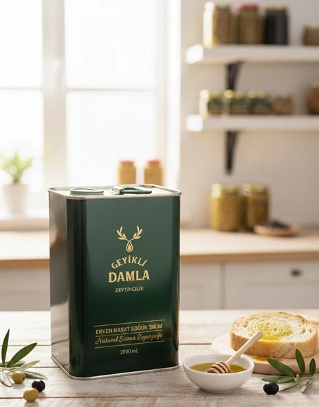 Geyikli Damla   Erken Hasat Soğuk Sıkım Naturel Sızma Zeytinyağı (2Litre) ürün görseli 1
