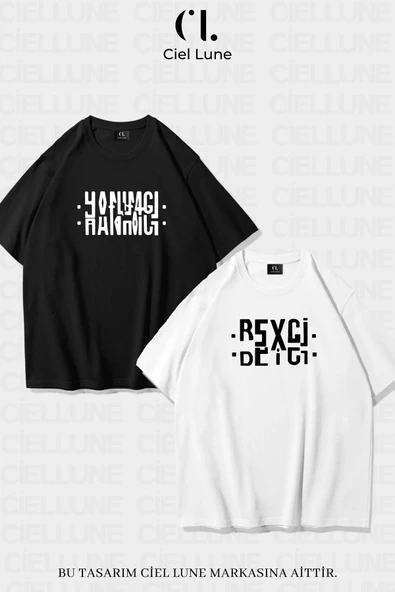 Unisex Kadın Erkek Hanımcı Beyci Baskılı Sevgili Çift Kombini Tasarım Oversize T-shirt 2'li Set ürün görseli 1