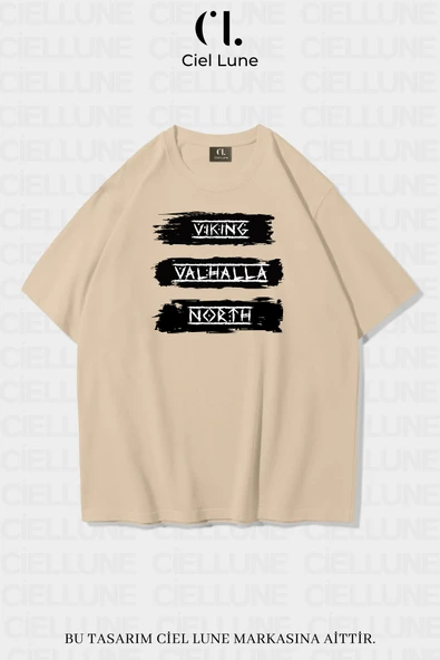 Unisex Kadın Erkek Vıkıng Valhala Baskılı Özel Tasarım Oversize T-shirt ürün görseli 1