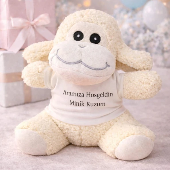 Aramıza Hoşgeldin Minik Kuzum Tişörtlü Sevimli Peluş Kuzu ürün görseli 1