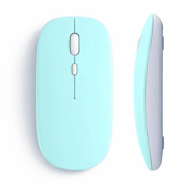 Tablet ve Telefon İçin Bluetooth Mouse iOS Android Uyumlu Şarjlı Batarya USB Dongle ve Kablo Dahil  Turkuaz ürün görseli 1
