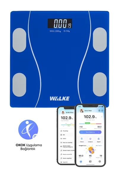 WALKE Premium Uygulama Bağlantılı Akıllı Baskül Mavi ürün görseli 1