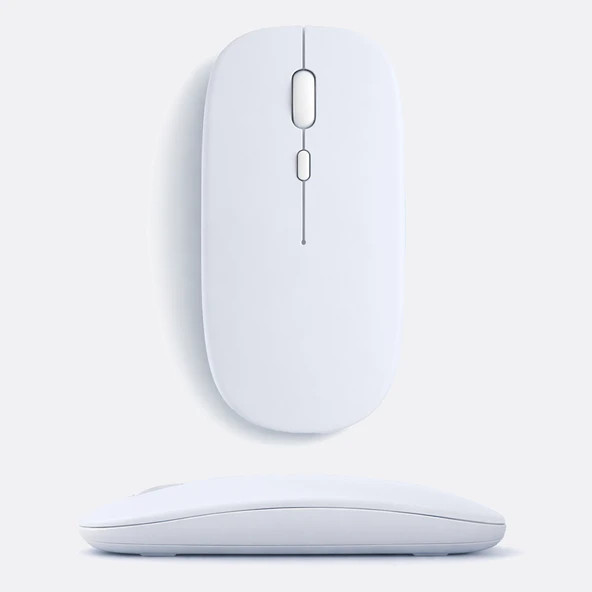 MacBook iPad Uyumlu Bluetooth Şarjlı Mouse USB Dongle Şarj Kablosu Dahil Sessiz İnce ve Taşınabilir  Beyaz ürün görseli 1