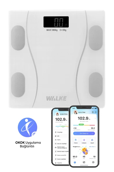 WALKE Premium Uygulama Bağlantılı Akıllı Baskül Beyaz ürün görseli 1