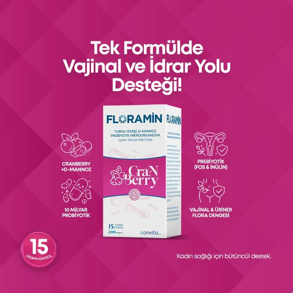 FLORAMİN TURNA YEMİŞİ D-MANNOZ PREBİYOTİK VE PROBİYOTİK İÇEREN TAKVİYE EDİCİ GIDA ürün görseli 1