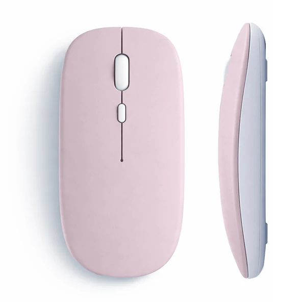 Tablet ve Telefon İçin Bluetooth Mouse iOS Android Uyumlu Şarjlı Batarya USB Dongle ve Kablo Dahil  Pembe ürün görseli 1