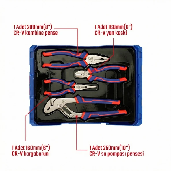 WORKPRO WP209133 4 Parça Profesyonel Pense Seti - Resim 8