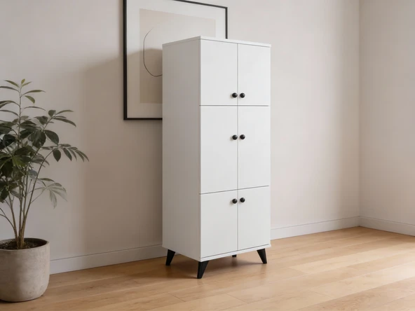 Dienni Simple Çok Amaçlı Dolap 5 Raflı 6 Kapaklı 60x44x175 BEYAZ ürün görseli 1
