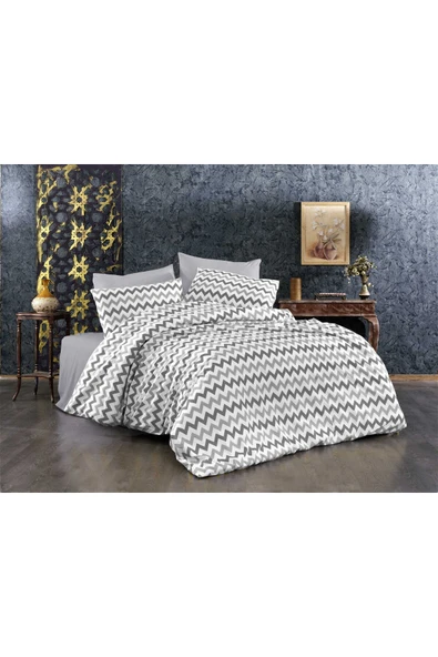 Çİft Kişilik Nevresim Takımı Yorgan Kılıfı %70Pamuklu Geometrik Desen+Lastikli Çarşaf+2 YastıkKılıfı ürün görseli 1