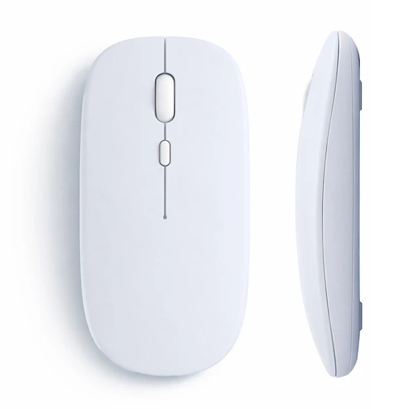 Tablet ve Telefon İçin Bluetooth Mouse iOS Android Uyumlu Şarjlı Batarya USB Dongle ve Kablo Dahil  Beyaz ürün görseli 1