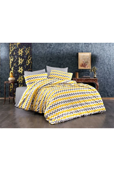 Çİft Kişilik Nevresim Takımı Yorgan Kılıfı %70Pamuklu Geometrik Desen+Lastikli Çarşaf+2 YastıkKılıfı ürün görseli 1