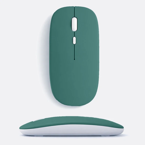 MacBook iPad Uyumlu Bluetooth Şarjlı Mouse USB Dongle Şarj Kablosu Dahil Sessiz İnce ve Taşınabilir  Haki ürün görseli 1