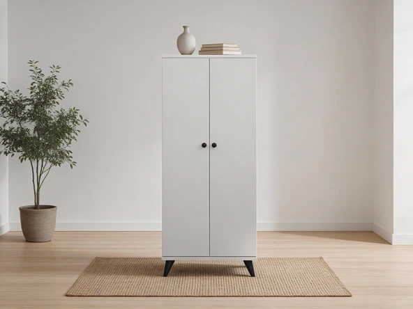 Dienni Simple Çok Amaçlı Dolap 4 Raflı 2 Kapaklı 60x30x144 BEYAZ ürün görseli 1