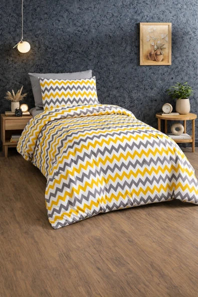 Tek Kişilik Nevresim Takımı Yorgan Kılıfı %70 Pamuk Geometrik Desen+ Lastikli Çarşaf+ Yastık Kılıfı ürün görseli 1