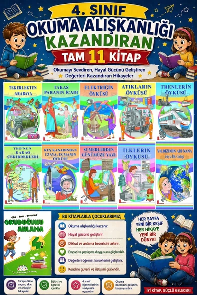 4. Sınıf Okuma Alışkanlığı Kazandıran Okumayı Sevdiren Tam 11 Kitap -10 ürün görseli 1