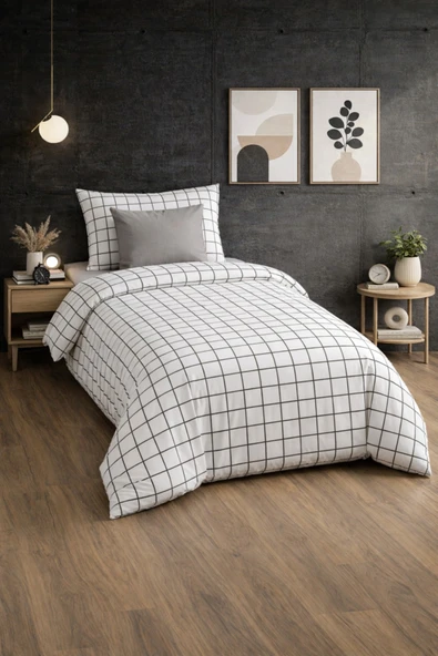 Tek Kişilik Nevresim Takımı Yorgan Kılıfı %70 Pamuk Geometrik Desen+ Lastikli Çarşaf+ Yastık Kılıfı ürün görseli 1