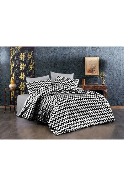 Çİft Kişilik Nevresim Takımı Yorgan Kılıfı %70Pamuklu Geometrik Desen+Lastikli Çarşaf+2 YastıkKılıfı ürün görseli 1